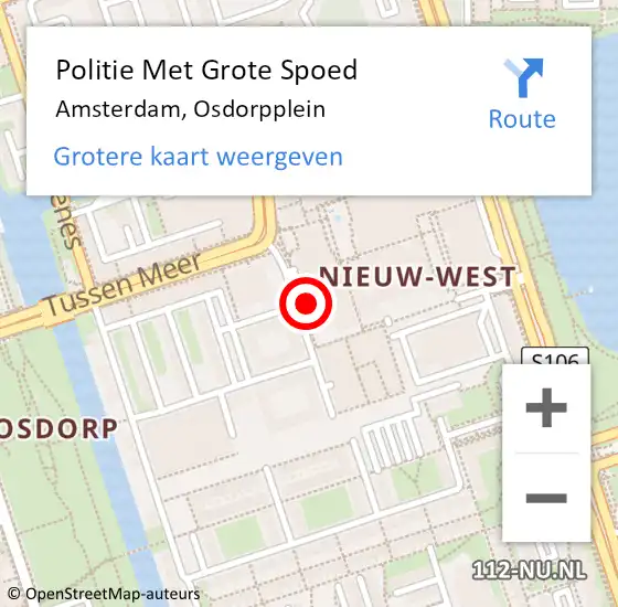 Locatie op kaart van de 112 melding: Politie Met Grote Spoed Naar Amsterdam, Osdorpplein op 29 april 2024 14:26