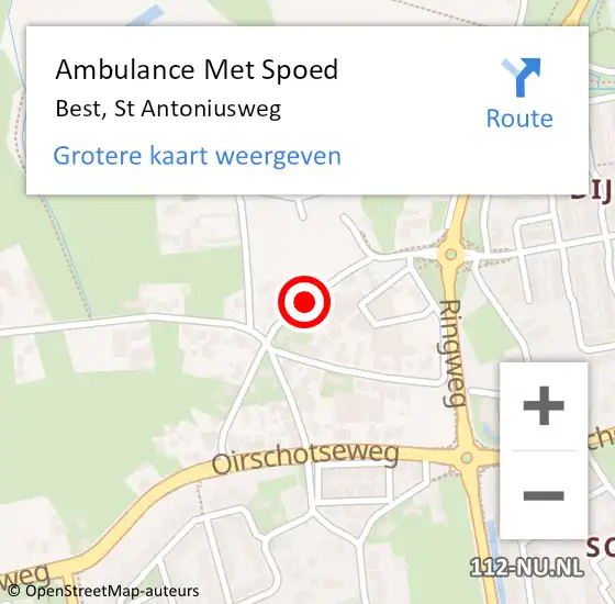 Locatie op kaart van de 112 melding: Ambulance Met Spoed Naar Best, St Antoniusweg op 4 oktober 2014 02:37