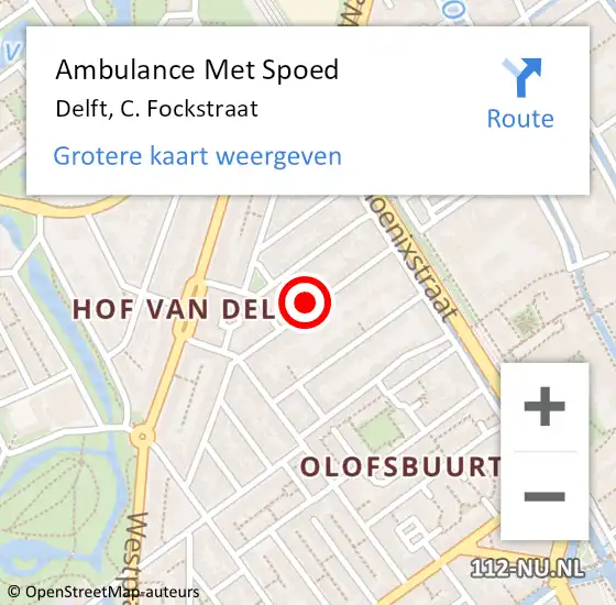 Locatie op kaart van de 112 melding: Ambulance Met Spoed Naar Delft, C. Fockstraat op 29 april 2024 14:32