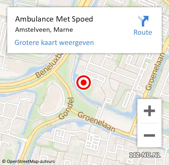 Locatie op kaart van de 112 melding: Ambulance Met Spoed Naar Amstelveen, Marne op 29 april 2024 14:49