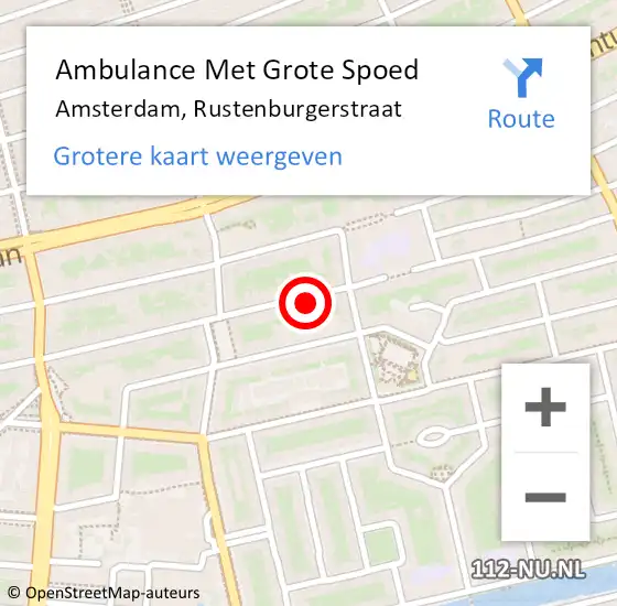 Locatie op kaart van de 112 melding: Ambulance Met Grote Spoed Naar Amsterdam, Rustenburgerstraat op 29 april 2024 14:53