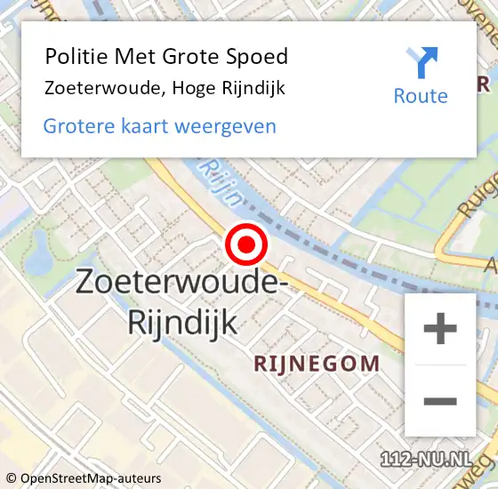 Locatie op kaart van de 112 melding: Politie Met Grote Spoed Naar Zoeterwoude, Hoge Rijndijk op 29 april 2024 15:02