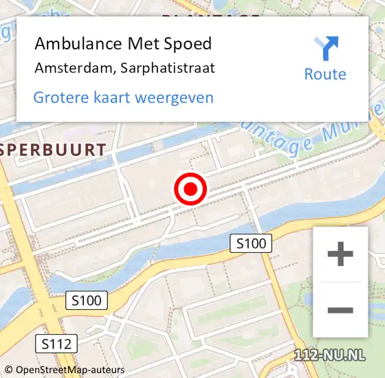 Locatie op kaart van de 112 melding: Ambulance Met Spoed Naar Amsterdam, Sarphatistraat op 29 april 2024 15:13