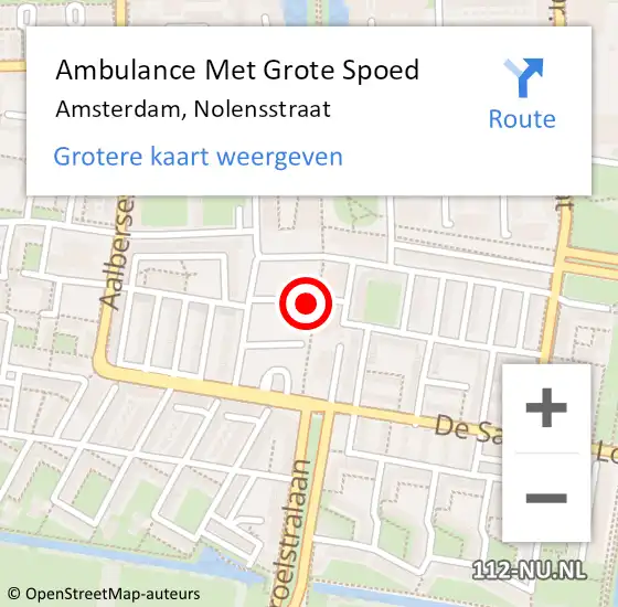 Locatie op kaart van de 112 melding: Ambulance Met Grote Spoed Naar Amsterdam, Nolensstraat op 29 april 2024 15:23