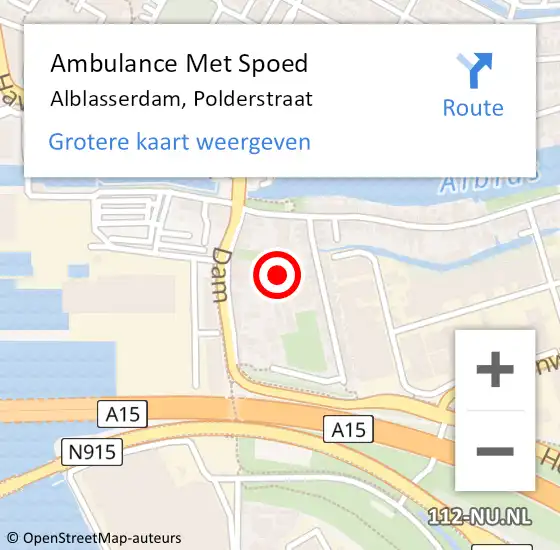 Locatie op kaart van de 112 melding: Ambulance Met Spoed Naar Alblasserdam, Polderstraat op 29 april 2024 15:23