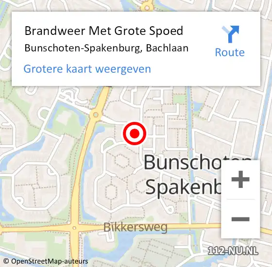 Locatie op kaart van de 112 melding: Brandweer Met Grote Spoed Naar Bunschoten-Spakenburg, Bachlaan op 29 april 2024 15:25