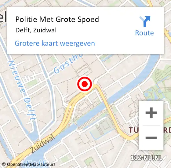 Locatie op kaart van de 112 melding: Politie Met Grote Spoed Naar Delft, Zuidwal op 29 april 2024 15:34