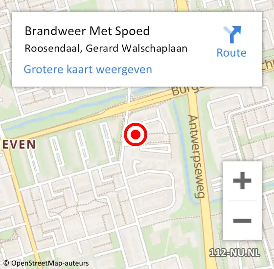 Locatie op kaart van de 112 melding: Brandweer Met Spoed Naar Roosendaal, Gerard Walschaplaan op 29 april 2024 15:38