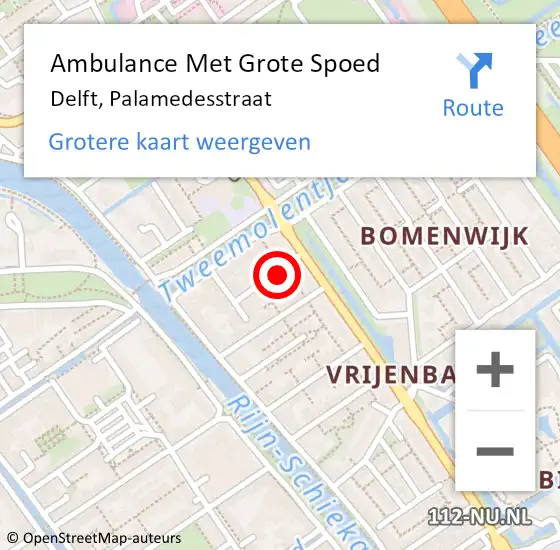 Locatie op kaart van de 112 melding: Ambulance Met Grote Spoed Naar Delft, Palamedesstraat op 29 april 2024 15:55