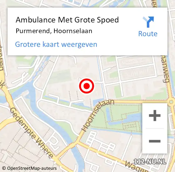 Locatie op kaart van de 112 melding: Ambulance Met Grote Spoed Naar Purmerend, Hoornselaan op 29 april 2024 16:08