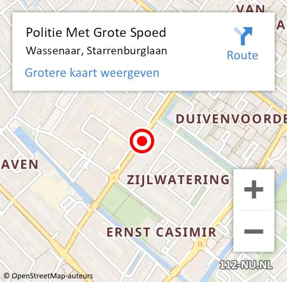 Locatie op kaart van de 112 melding: Politie Met Grote Spoed Naar Wassenaar, Starrenburglaan op 29 april 2024 16:11