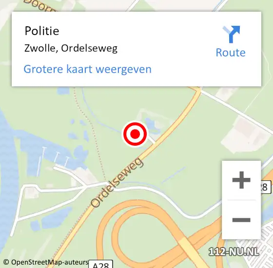 Locatie op kaart van de 112 melding: Politie Zwolle, Ordelseweg op 29 april 2024 16:20
