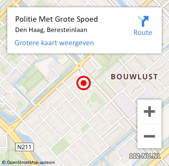 Locatie op kaart van de 112 melding: Politie Met Grote Spoed Naar Den Haag, Beresteinlaan op 29 april 2024 16:20
