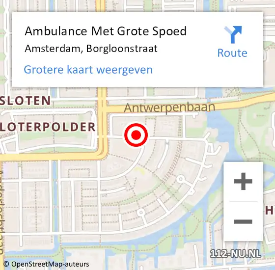 Locatie op kaart van de 112 melding: Ambulance Met Grote Spoed Naar Amsterdam, Borgloonstraat op 29 april 2024 16:29
