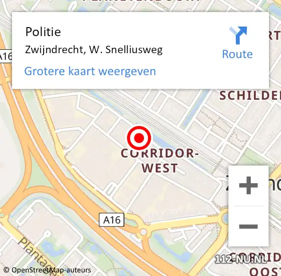 Locatie op kaart van de 112 melding: Politie Zwijndrecht, W. Snelliusweg op 29 april 2024 16:48