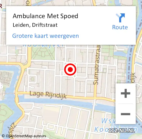 Locatie op kaart van de 112 melding: Ambulance Met Spoed Naar Leiden, Driftstraat op 29 april 2024 16:56