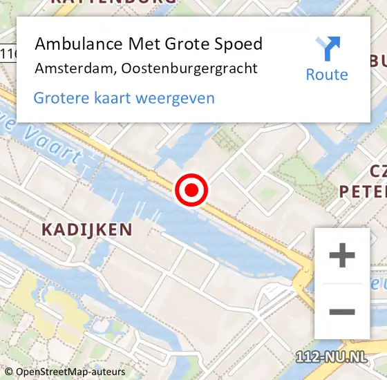 Locatie op kaart van de 112 melding: Ambulance Met Grote Spoed Naar Amsterdam, Oostenburgergracht op 29 april 2024 16:56