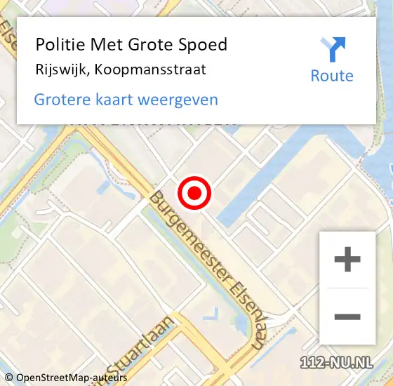Locatie op kaart van de 112 melding: Politie Met Grote Spoed Naar Rijswijk, Koopmansstraat op 29 april 2024 17:25