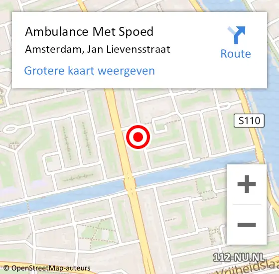 Locatie op kaart van de 112 melding: Ambulance Met Spoed Naar Amsterdam, Jan Lievensstraat op 29 april 2024 17:55