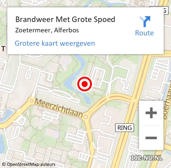 Locatie op kaart van de 112 melding: Brandweer Met Grote Spoed Naar Zoetermeer, Alferbos op 29 april 2024 17:58