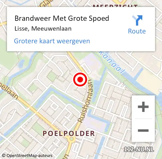 Locatie op kaart van de 112 melding: Brandweer Met Grote Spoed Naar Lisse, Meeuwenlaan op 29 april 2024 18:07