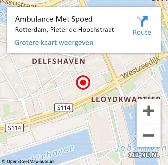 Locatie op kaart van de 112 melding: Ambulance Met Spoed Naar Rotterdam, Pieter de Hoochstraat op 29 april 2024 18:09