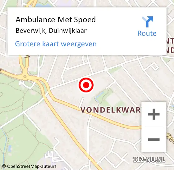 Locatie op kaart van de 112 melding: Ambulance Met Spoed Naar Beverwijk, Duinwijklaan op 29 april 2024 18:16