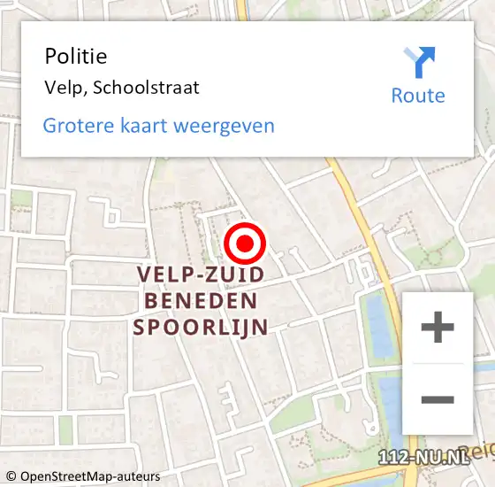 Locatie op kaart van de 112 melding: Politie Velp, Schoolstraat op 29 april 2024 18:26