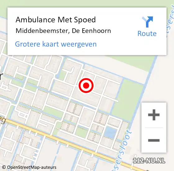 Locatie op kaart van de 112 melding: Ambulance Met Spoed Naar Middenbeemster, De Eenhoorn op 29 april 2024 18:31