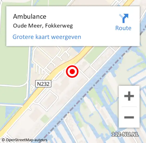 Locatie op kaart van de 112 melding: Ambulance Oude Meer, Fokkerweg op 29 april 2024 18:33
