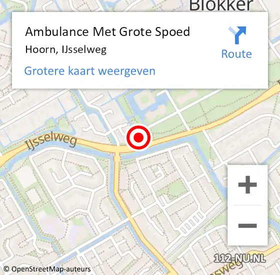 Locatie op kaart van de 112 melding: Ambulance Met Grote Spoed Naar Hoorn, IJsselweg op 29 april 2024 18:38