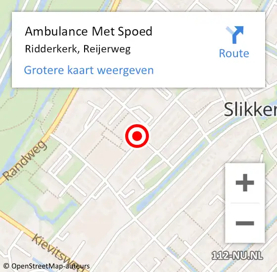 Locatie op kaart van de 112 melding: Ambulance Met Spoed Naar Ridderkerk, Reijerweg op 29 april 2024 18:51