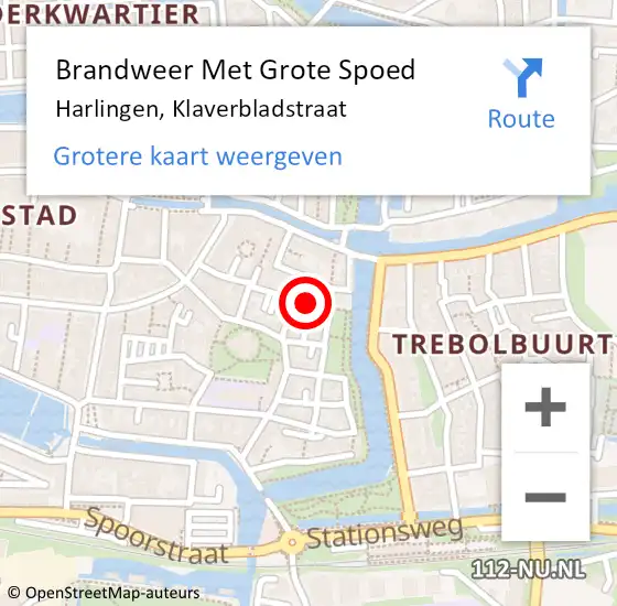 Locatie op kaart van de 112 melding: Brandweer Met Grote Spoed Naar Harlingen, Klaverbladstraat op 4 oktober 2014 03:56