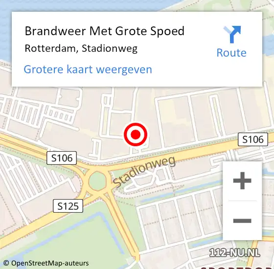 Locatie op kaart van de 112 melding: Brandweer Met Grote Spoed Naar Rotterdam, Stadionweg op 29 april 2024 19:05