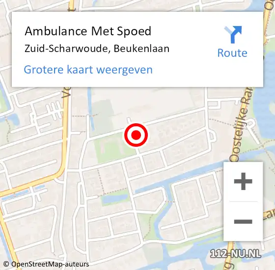 Locatie op kaart van de 112 melding: Ambulance Met Spoed Naar Zuid-Scharwoude, Beukenlaan op 29 april 2024 19:11