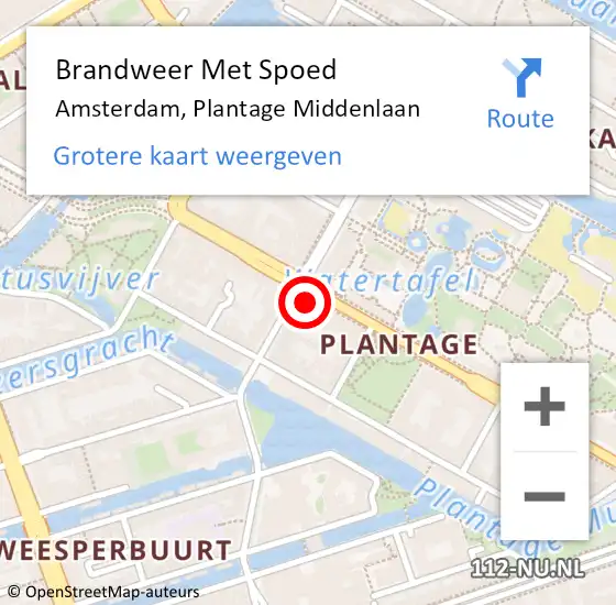 Locatie op kaart van de 112 melding: Brandweer Met Spoed Naar Amsterdam, Plantage Middenlaan op 29 april 2024 19:31