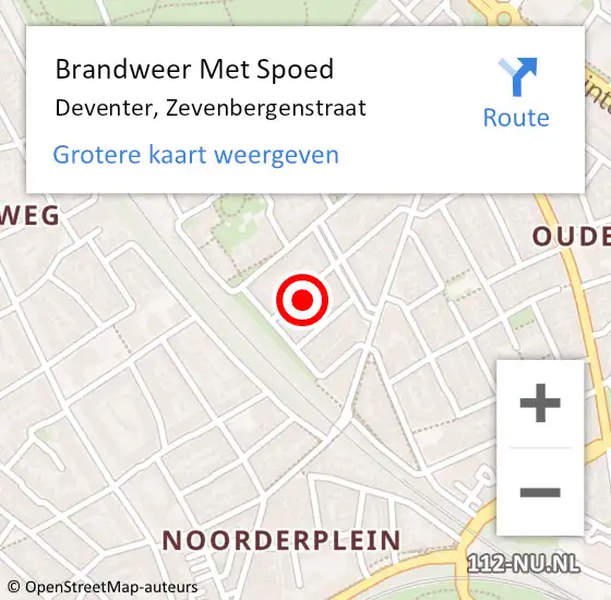 Locatie op kaart van de 112 melding: Brandweer Met Spoed Naar Deventer, Zevenbergenstraat op 29 april 2024 19:40