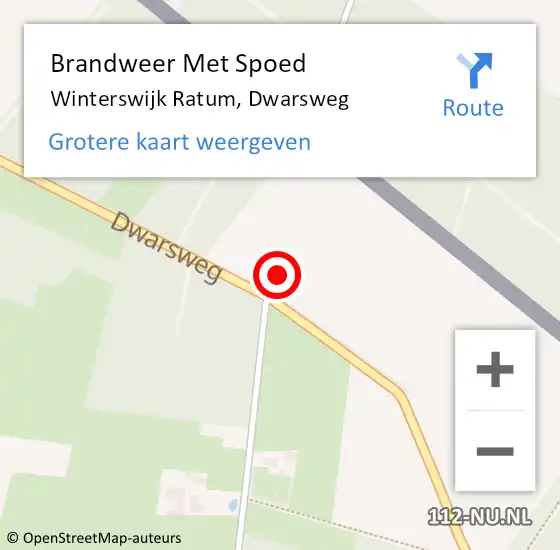 Locatie op kaart van de 112 melding: Brandweer Met Spoed Naar Winterswijk Ratum, Dwarsweg op 29 april 2024 19:53