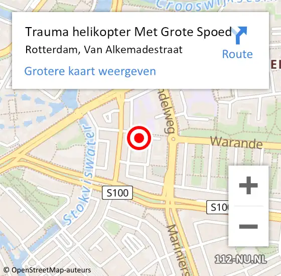 Locatie op kaart van de 112 melding: Trauma helikopter Met Grote Spoed Naar Rotterdam, Van Alkemadestraat op 29 april 2024 20:02