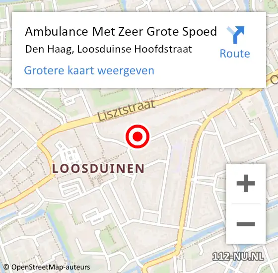 Locatie op kaart van de 112 melding: Ambulance Met Zeer Grote Spoed Naar Den Haag, Loosduinse Hoofdstraat op 29 april 2024 20:03