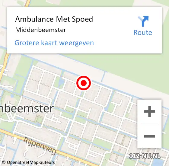 Locatie op kaart van de 112 melding: Ambulance Met Spoed Naar Middenbeemster op 29 april 2024 20:08