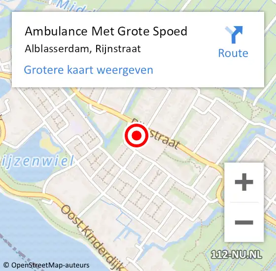 Locatie op kaart van de 112 melding: Ambulance Met Grote Spoed Naar Alblasserdam, Rijnstraat op 29 april 2024 20:11