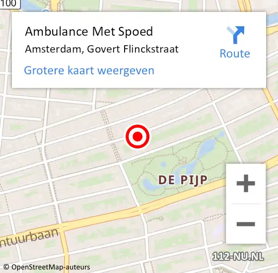Locatie op kaart van de 112 melding: Ambulance Met Spoed Naar Amsterdam, Govert Flinckstraat op 29 april 2024 20:11