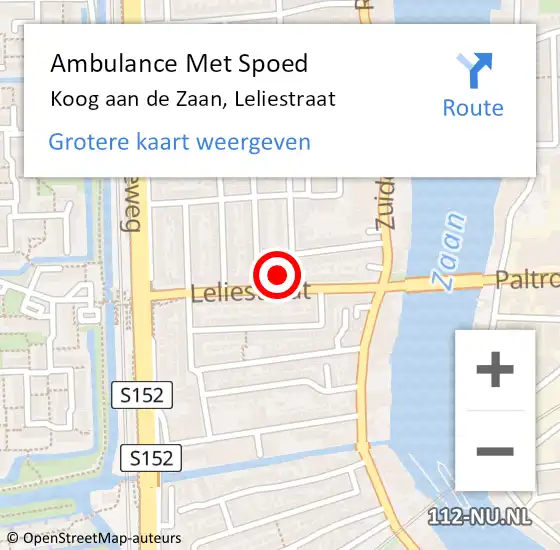 Locatie op kaart van de 112 melding: Ambulance Met Spoed Naar Koog aan de Zaan, Leliestraat op 29 april 2024 20:28