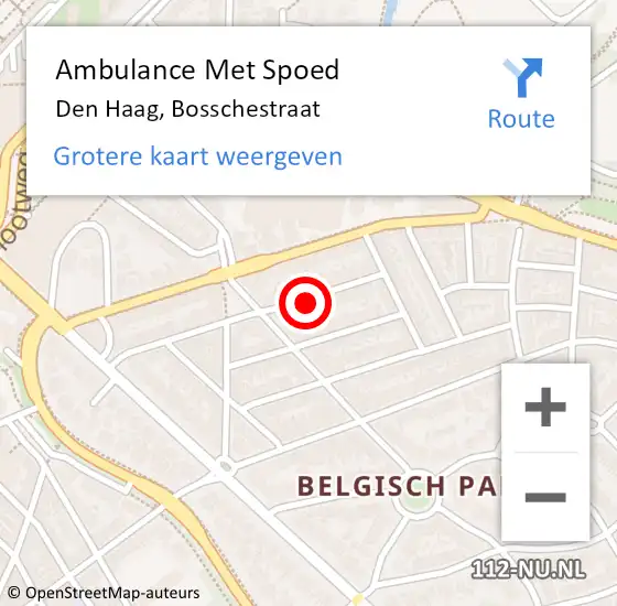Locatie op kaart van de 112 melding: Ambulance Met Spoed Naar Den Haag, Bosschestraat op 29 april 2024 20:29