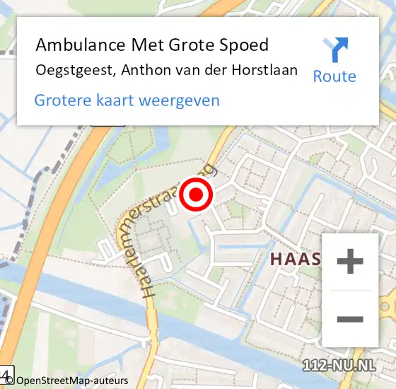 Locatie op kaart van de 112 melding: Ambulance Met Grote Spoed Naar Oegstgeest, Anthon van der Horstlaan op 29 april 2024 20:32