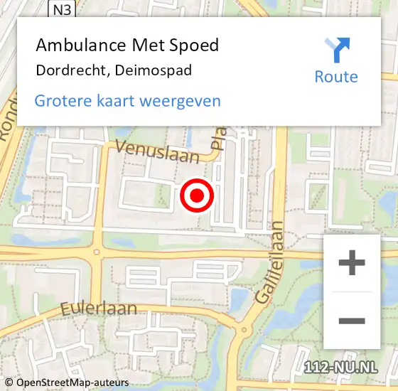 Locatie op kaart van de 112 melding: Ambulance Met Spoed Naar Dordrecht, Deimospad op 29 april 2024 20:44