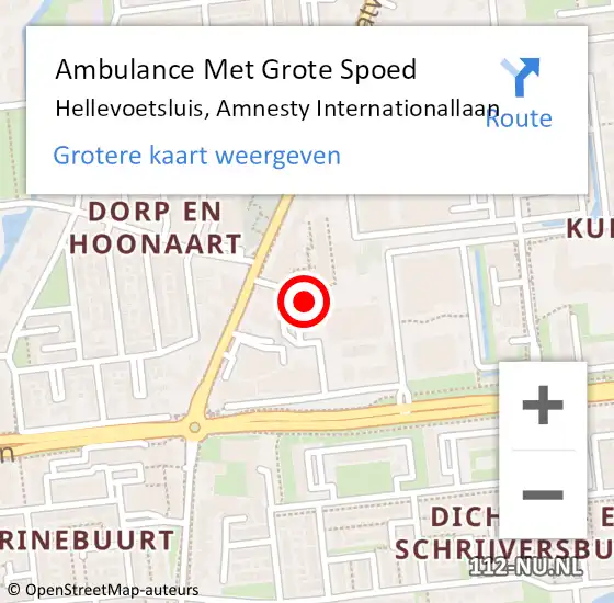 Locatie op kaart van de 112 melding: Ambulance Met Grote Spoed Naar Hellevoetsluis, Amnesty Internationallaan op 29 april 2024 20:45