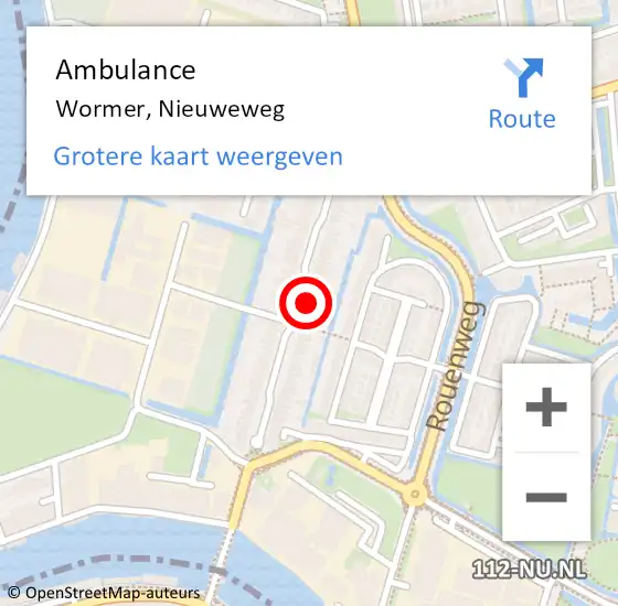 Locatie op kaart van de 112 melding: Ambulance Wormer, Nieuweweg op 29 april 2024 20:53