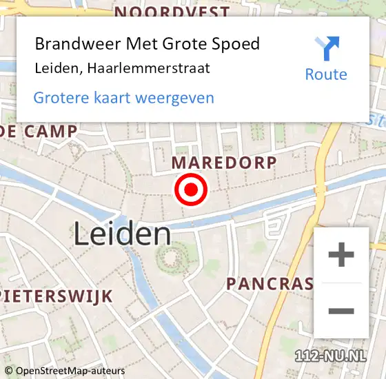 Locatie op kaart van de 112 melding: Brandweer Met Grote Spoed Naar Leiden, Haarlemmerstraat op 29 april 2024 21:01